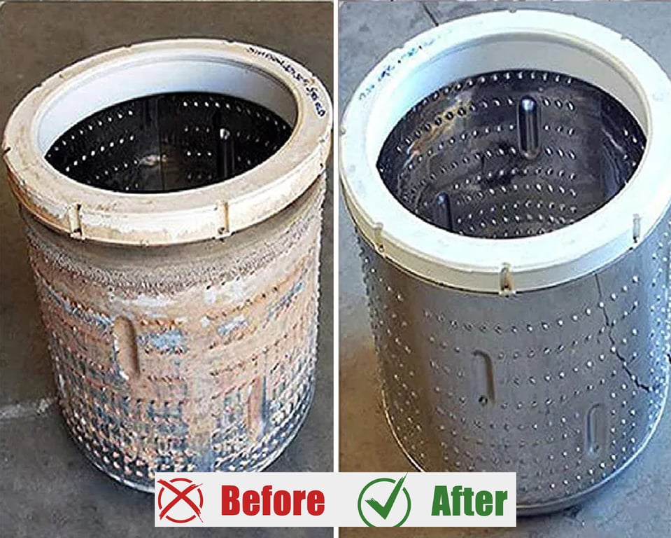 Washing machine drums shown before and after cleaning